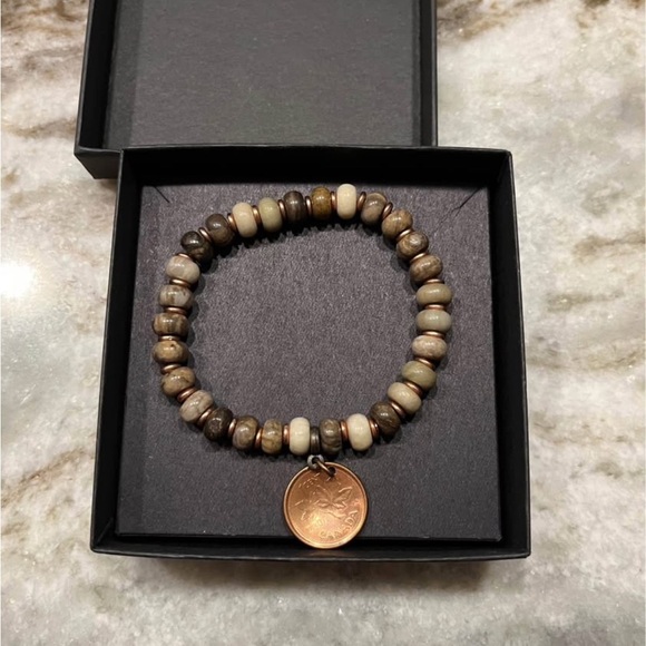 Penny bracelet. Stretch. Natural stones. Brown beige. - Picture 2 of 3